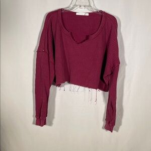 ALTARD STATE WOMENS WAFFLE CROPPED THERMAL TOP SHIRT RED XS OVERSIZED